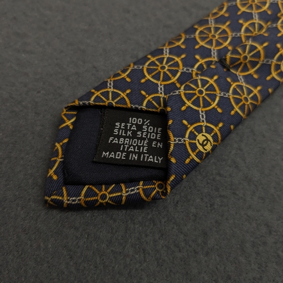 Chanel Paris Captains Wheel Pattern Tie Navy Blue Gold - Picture 10 of 12